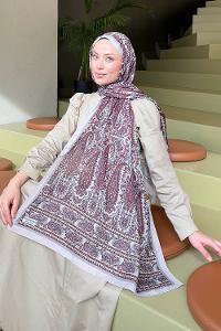 Lamelif Retro Desen Soft Şal Taş Bordo