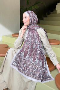 Lamelif Retro Desen Soft Şal Taş Bordo