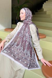 Lamelif Retro Desen Soft Şal Taş Bordo