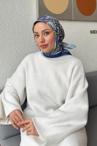 Lamelif Retro Desen kokulu Prime Soft Eşarp Gece Mavisi Sarı