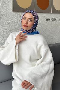 Lamelif Retro Desen kokulu Prime Soft Eşarp İndigo