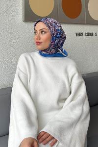 Lamelif Retro Desen kokulu Prime Soft Eşarp İndigo