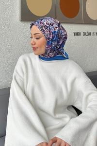 Lamelif Retro Desen kokulu Prime Soft Eşarp İndigo