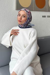 Lamelif Retro Desen kokulu Prime Soft Eşarp Lacivert beyaz