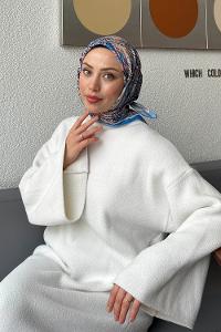 Lamelif Retro Desen kokulu Prime Soft Eşarp Mavi