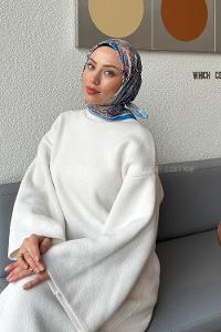 Lamelif Retro Desen kokulu Prime Soft Eşarp Mavi