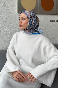 Lamelif Retro Desen kokulu Prime Soft Eşarp Mavi