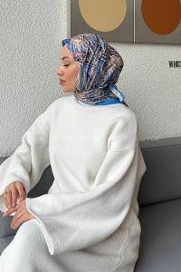 Lamelif Retro Desen kokulu Prime Soft Eşarp Mavi