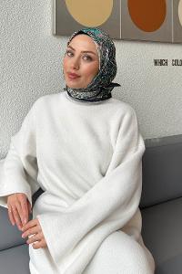 Green Cotton Fabric Striped Scarf