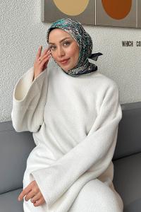 Green Cotton Fabric Striped Scarf