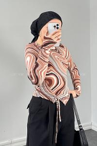 Lamelif Yan Büzgü Detaylı Geometrik Desen Body Acı Kahve