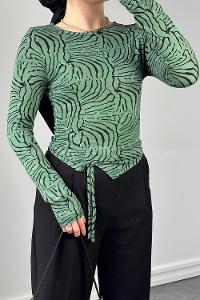 Lamelif Yan Büzgü Detaylı Zebra Desen Body Yeşil