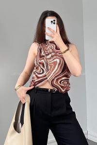 Caramel Mock Turtle Neck Zero Arm Combed Fabric Body