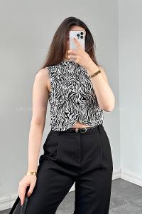 Lamelif Kruvaze Detaylı Zebra Desen Body Siyah