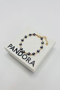 Lamelif Gold Lacivert Yonca Nazar Zarif Bileklik