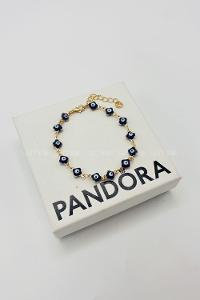 Lamelif Gold Lacivert Yonca Nazar Zarif Bileklik