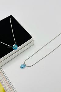 Lamelif Mavi Kristal Kalp Kolye