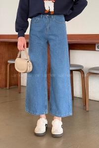 Lamelif  Midi Boy Bol Paça Pantolon Kot Mavi