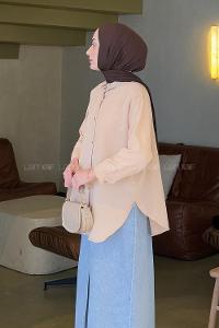 Lamelif Düz Sade Tesettür Gömlek Sütlü Kahve