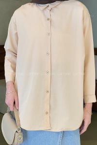 Lamelif Düz Sade Tesettür Gömlek Sütlü Kahve