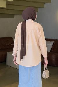 Lamelif Düz Sade Tesettür Gömlek Sütlü Kahve
