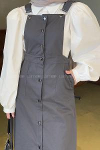 Lamelif Önü Boydan Düğmeli Salopet Antrasit