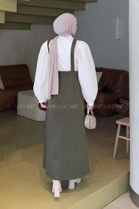 Lamelif Önü Boydan Düğmeli Salopet Asker Yeşili