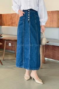 Dark Blue Denim Straight Skirt Skirt