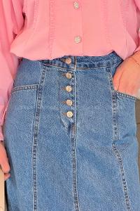 Lamelif Düğme Detaylı Kuplu Tesettür Kot Etek Mavi