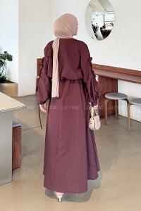 Lamelif Kol Büzgülü Ceket Jile Takım Mürdüm