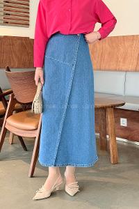 Blue Denim Unprinted Pencil Skirt Skirt
