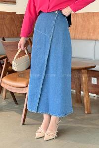 Blue Denim Unprinted Pencil Skirt Skirt