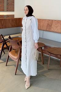 Lamelif Önü Boydan Düğmeli Salopet Açık Gri