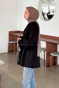 Lamelif Reglan Kol Tesettür Tunik Siyah