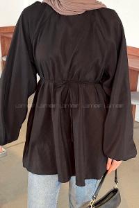 Lamelif Reglan Kol Tesettür Tunik Siyah