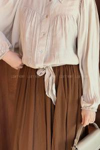 Lamelif Beli Lastikli Uzun Gofre Tesettür Etek Acı Kahve