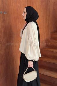 Cream Medium Crew Neck Long Arm Viscose Fabric Shirt