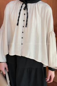 Cream Medium Crew Neck Long Arm Viscose Fabric Shirt