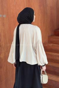 Cream Medium Crew Neck Long Arm Viscose Fabric Shirt