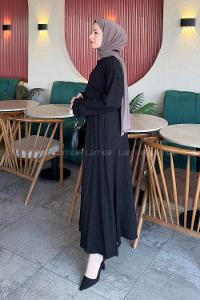 Lamelif Hakim Yaka Gömlek -Etekli Tesettür Takım Siyah