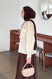 Lamelif Fırfır Detaylı Tesettür Gömlek Bej