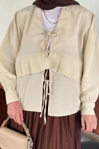 Lamelif Fırfır Detaylı Tesettür Gömlek Bej