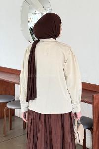 Lamelif Fırfır Detaylı Tesettür Gömlek Bej