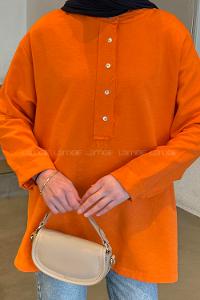 Lamelif Keten Bluz Turuncu
