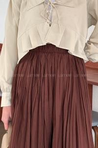 Lamelif Kraşlı Tesettür Etek Acı Kahve