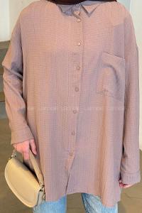 Lamelif Tek Cepli Gofre Tesettür Gömlek Soft Kahve