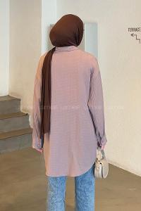 Lamelif Tek Cepli Gofre Tesettür Gömlek Soft Kahve