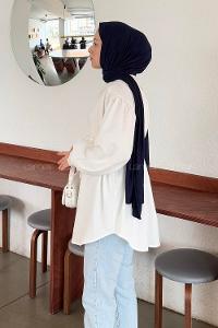 Lamelif Bağlama Detaylı Çilek Tesettür Gömlek Beyaz