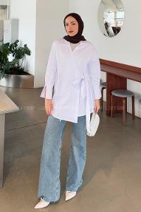 Lamelif Bağlama Detaylı Tesettür Gömlek Beyaz