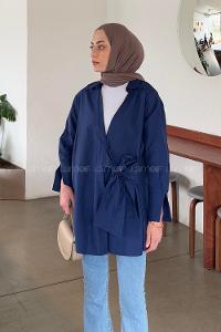 Lamelif Bağlama Detaylı Tesettür Gömlek Lacivert